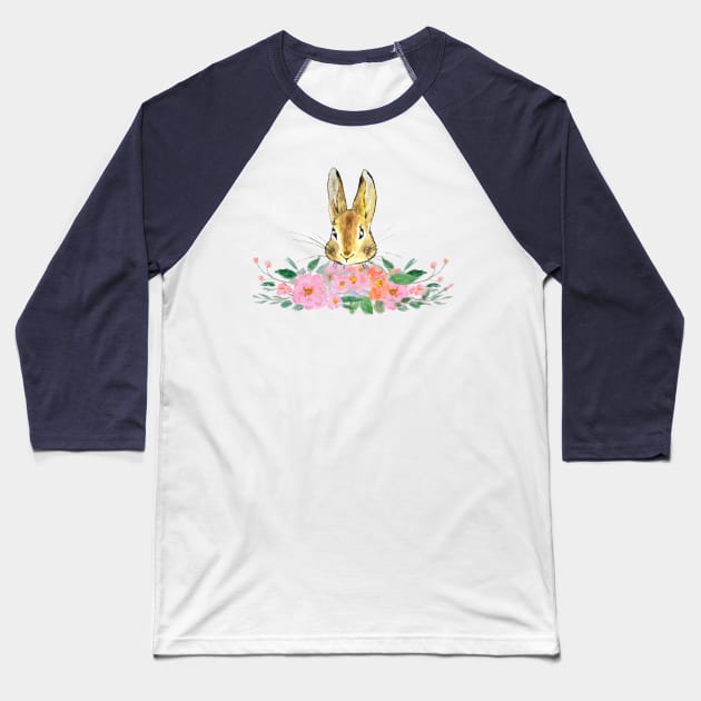 rabbit and camellia flowers watercolor Baseball T-Shirt by colorandcolor